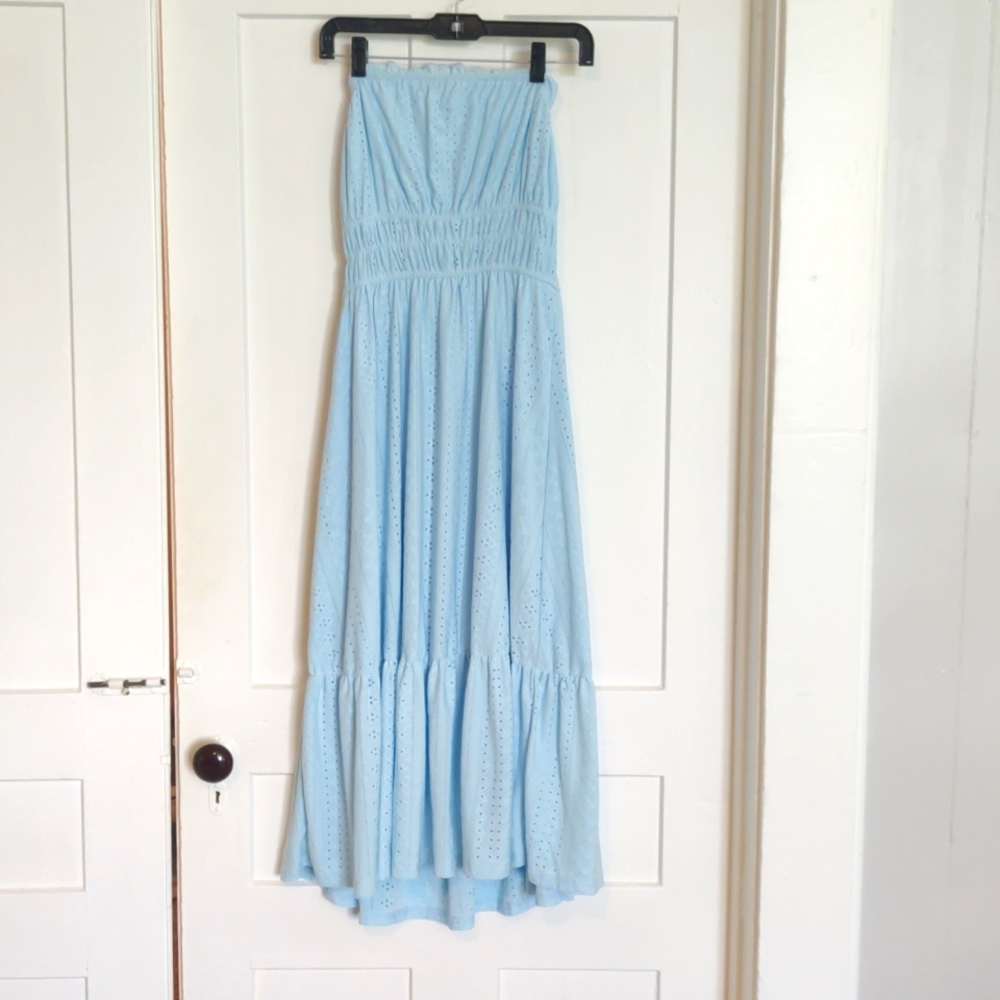 Dokuritu Strapless Light Blue Eyelet Midi Dress Size Medium